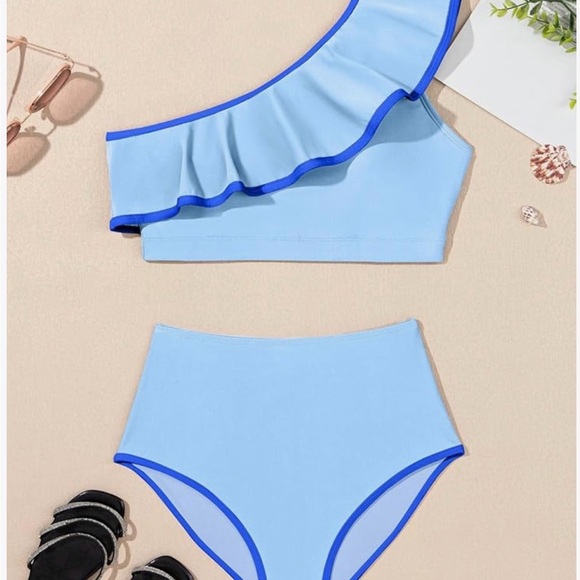 One-Shoulder Blue Ruffle Bikini - Picture 5 of 5